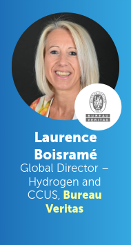 Laurence Boisramé, Global Director of Hydrogen and CCUS at Bureau Veritas, smiling portrait with Bureau Veritas logo.