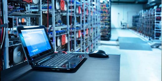 Laptop turned on in a data centre
