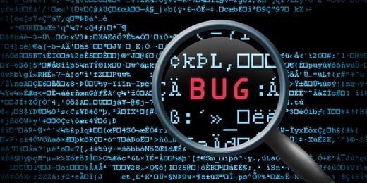 Close-up of code with a highlighted bug, representing software testing, debugging, and reliability engineering