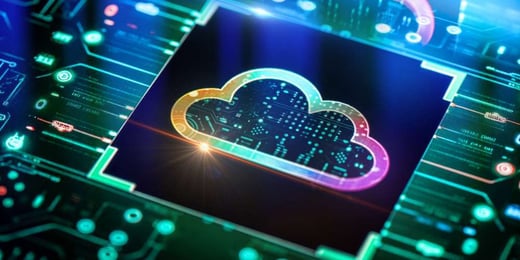 Cloud computing chip embedded in a circuit board, representing secure cloud infrastructure, AI workloads, and scalable digital platforms.